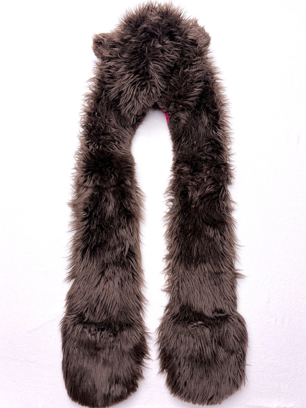 SpiritHoods Kids Brown Bear Hood Scarf Faux Fur Plaid USA Made 2011 - Picture 3 of 4